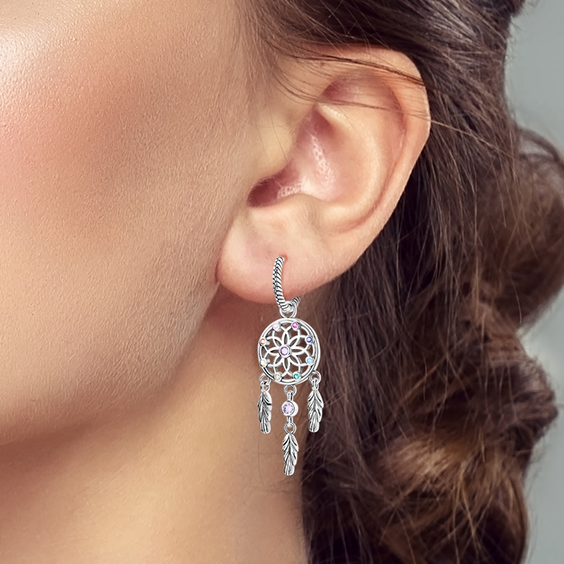 Women's Dreamcatcher Snake Bone Pattern Earrings in 925 Sterling Silver